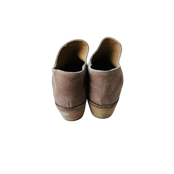 Lucky Brand 7.5M Camel Suede Western Cowgirl Glam Ankle Booties Stacked Heel - Picture 8 of 10